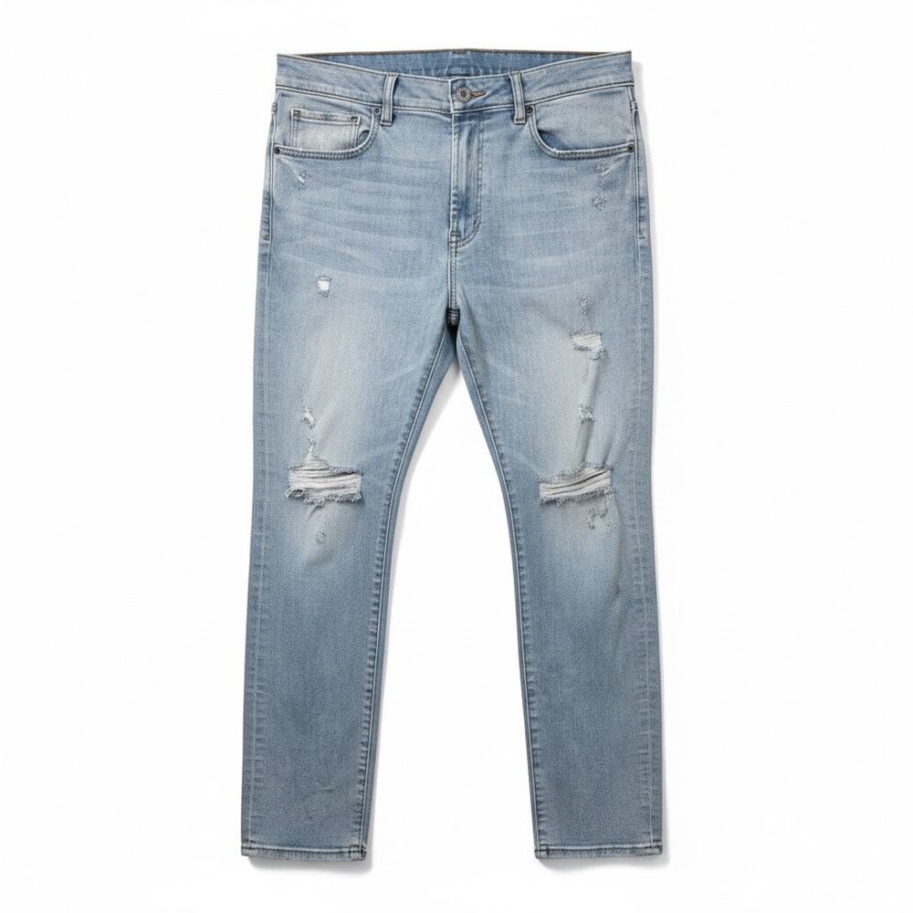 PACSUN Men's SLIM TAPER DISTRESSED Jeans LIGHT WASH BLUE Size 34x32